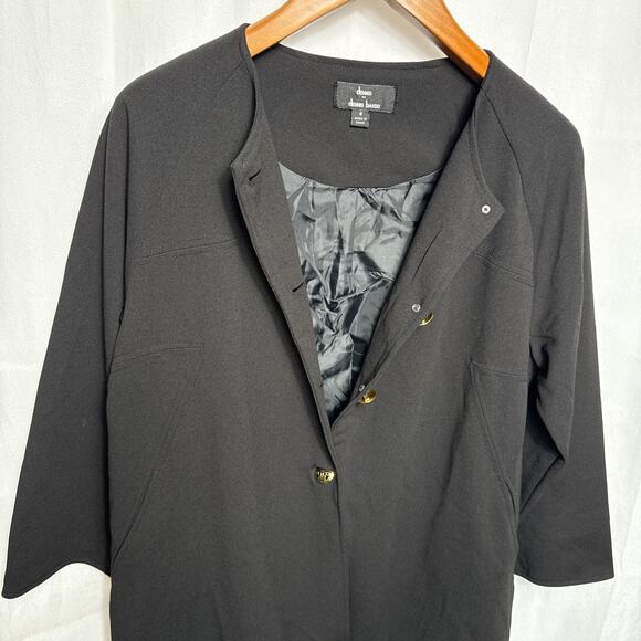 Dennis Basso Black Coat Women's Size 6 Gold Buttons Thin Overcoat Wide Sleeves - Picture 7 of 11